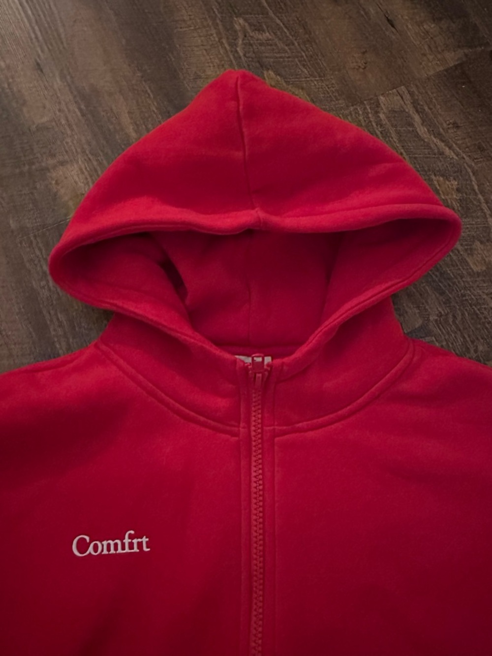 Comfrt Red Full-Zip Hooded Sweatshirt - Size Small (fits way oversized) - Adult